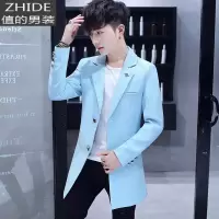SUNTEK潮男士修身中长款小西装外套青年修身英伦个性单西服学生韩版风衣风衣
