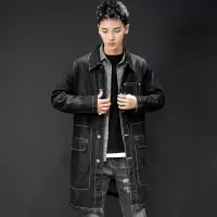 SUNTEK2019秋季加绒牛仔风衣男士中长款韩版潮流大码修身帅气青年外套男风衣