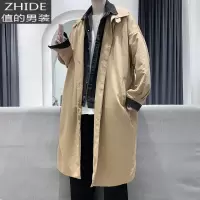 SUNTEK牛仔拼接假两件中长款风衣男加肥加大码潮流胖子宽松oversize外套风衣