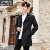 SUNTEK男士风衣2020新款中长款西装外套韩版英伦风大衣潮流帅气披风冬季风衣