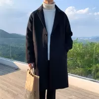 SUNTEK秋冬加棉加厚毛呢外套男韩版潮风衣男中长款英伦风过膝大衣男宽松风衣