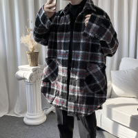SUNTEK阿古茶毛呢子外套大衣男中长款秋冬季风衣韩版潮流格子衬衫外套男风衣