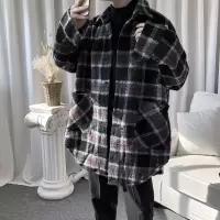 SUNTEK阿古茶毛呢子外套大衣男中长款秋冬季风衣韩版潮流格子衬衫外套男风衣