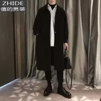 SUNTEK秋冬日系风衣男过膝中长款加厚保暖毛呢大衣男潮宽松外套呢子韩版风衣