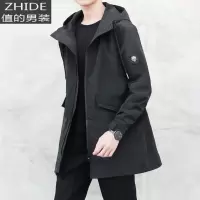 SUNTEK春秋季夹克男宽松胖子风衣中长款显瘦潮流上衣服加肥加大码外套风衣