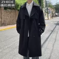 SUNTEK秋季中长款风衣男韩版潮流痞帅气过膝外套潮牌宽松黑色大衣春秋款风衣