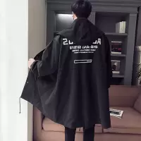 SUNTEK春秋冬新款长款风衣男宽松外套连帽韩版中长款帅气大衣男潮流披风风衣