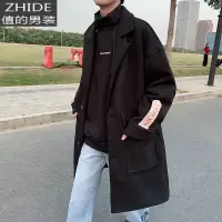 SUNTEK秋冬季风衣男中长款港风帅气情侣呢子外套男宽松韩版潮流毛呢大衣风衣