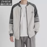 SUNTEK写意秋季新款日系复古学院风棒球衫男装休闲运动绒面拉链外套学生夹克