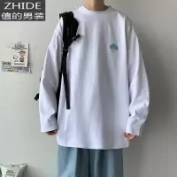 SUNTEK长袖T恤男春季新款宽松刺绣基础款打底衫港风大码休闲情侣上衣潮夹克