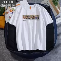 SUNTEK中国风印花短袖t恤男士潮流宽松上衣服夏季休闲百搭半袖体恤国潮夹克