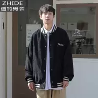 SUNTEK@ 美式复古灯芯绒百搭休闲情侣棒球服冬季韩版潮流外套夹克