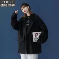 SUNTEK中性风灯芯绒西装男春秋季韩版潮流上衣服青少年宽松休闲正装外套夹克