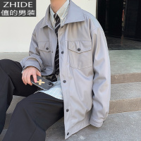 SUNTEK@ 港风春季痞帅上衣男色宽松潮流单排扣机车韩版皮夹克夹克