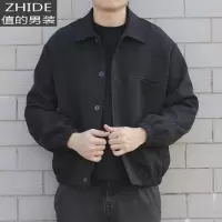 SUNTEK新款春秋季外套男韩版潮流百搭帅气黑色日系复古短款夹克男装上衣夹克
