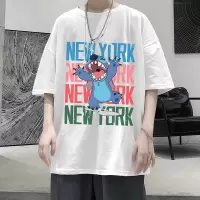 SUNTEK胖胖哥夏季新款卡通动漫印花短袖T恤男半袖宽松休闲大码潮流上衣夹克