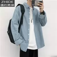 SUNTEK牛仔夹克原宿风韩版潮流青年男装工装衬衣秋冬季宽松港风休闲外套夹克