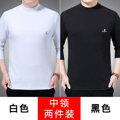 SUNTEK中年男装长袖T恤棉半高领宽松加大码老年人秋衣打底衫色上衣夹克