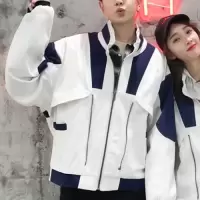 SUNTEK春秋网红同款情侣装拼色棒球服休闲夹克男女韩版bf宽松工装外套潮夹克