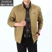 SUNTEK春秋季薄款棉休闲夹克中年立领宽松大码男士外套时尚百搭爸爸装夹克
