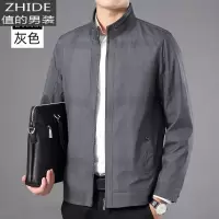 SUNTEK爸爸外套春秋新款茄克中年秋装上衣服立领格子夹克衫中老年人男装夹克