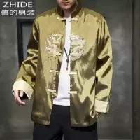 SUNTEK秋季龙纹刺绣中国风大码唐装潮流男青年盘扣复古改良汉服中式外套夹克