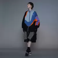 SUNTEK五彩缤纷日系拼色立领工装外套潮牌宽松bf风情侣休闲运动夹克男女夹克