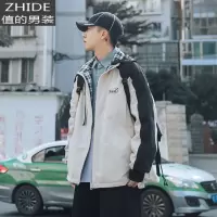 SUNTEK春季新款格子拼接双面穿外套男士宽松立领帅气男生夹克夹克