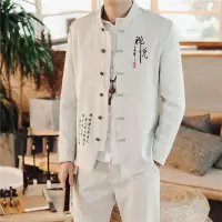 SUNTEK唐装男士套装春季薄款夹克中国风青年茄克中山装中式外套复古汉服夹克