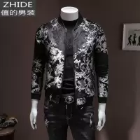 SUNTEK男士夹克衫棒球服复古花纹绣花修身青年男装开衫衣服2020春装外套夹克