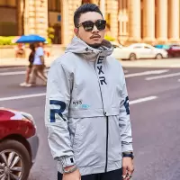 SUNTEK特大码男装夹克胖子宽松潮流防风衣胖人男士加肥加大连帽风衣外套夹克