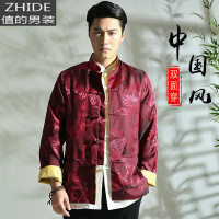 SUNTEK中国风唐装男青年双面穿薄外套复古风中式夹克喜庆传统服饰夹克