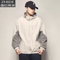 SUNTEK男道春秋新款拼色连帽外套男士日系复古oversize潮牌休闲夹克上衣夹克