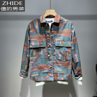 SUNTEK杜岸秋季薄款夹克宽松花色大口袋衬衣式外套潮流百搭青年上衣男装夹克