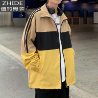 SUNTEK撞色拼接外套男学院风春秋新款夹克chic港风潮牌休闲运动校服上衣夹克