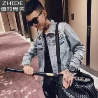 SUNTEK秋季男士夹克外套上衣修身牛仔潮流帅气les潮牌网红社会小伙百搭夹克