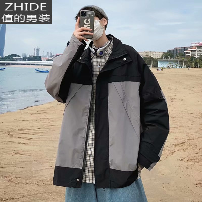 SUNTEK春季机能风拼接宽工装外套男士休闲松痞帅气运动夹克上衣夹克