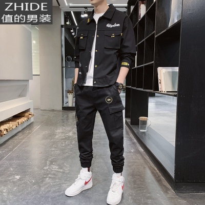 SUNTEK男士外套春秋季夹克男生休闲一套装韩版潮流工装搭配痞帅气衣服G夹克