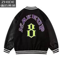SUNTEKvibe风五角星8号棒球服男暗黑美式高街宽松皮质夹克拼接情侣外套夹克