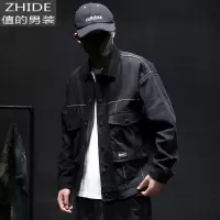 SUNTEK春季工装夹克男宽松潮牌男士加肥加大码胖子休闲上衣外套秋冬季潮夹克