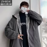 SUNTEK春季连帽两面穿外套男潮流休闲宽松百搭痞帅复古休闲夹克外衣褂子夹克