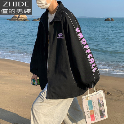 SUNTEK春季夹克外套男韩版潮流宽松百搭港风反光条翻领帅气运动休闲上衣夹克