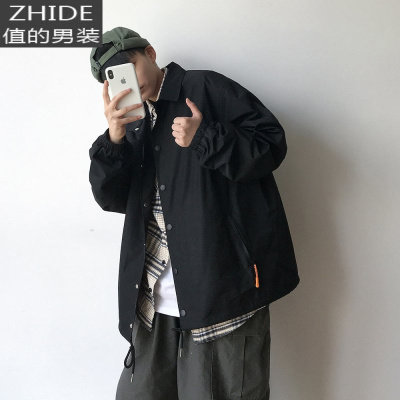 SUNTEK秋季潮牌防风外套男加肥加大码oversize帅气教练夹克炸街运动上衣夹克