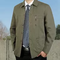 SUNTEK中老年外套男秋冬爸爸装棉上衣老人翻领大口袋夹克爷爷纽扣外衣夹克