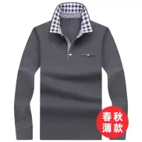 SUNTEK迪尔威蒙 青年男士翻领长袖t恤秋季男装宽松大码棉体恤衫潮外套T恤