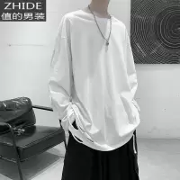 SUNTEK白色炸街日系古着卫衣男设计感小众上衣破洞长袖T恤打底衫情侣装T恤
