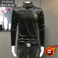 SUNTEK欧洲站潮牌印花刺绣加绒加厚高领打底衫男士双面绒长袖T恤衫青年TT恤