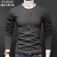 SUNTEK棉色打底衫长袖t恤男装圆领修身秋冬季加厚加绒保暖衣服黑色潮T恤