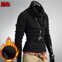 SUNTEK个性秋冬高领长袖T恤黑色堆堆领加绒加厚打底衫男发型师潮牌上衣T恤