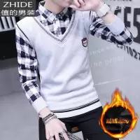 SUNTEK冬天加绒长袖t恤男假两件青年加厚打底衫冬季上衣服保暖内衣秋衣T恤
